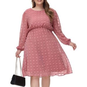 Chiffon Swiss Dot Empire Party Dress with Sheer Long Sleeves 💕 Plus Size 24W